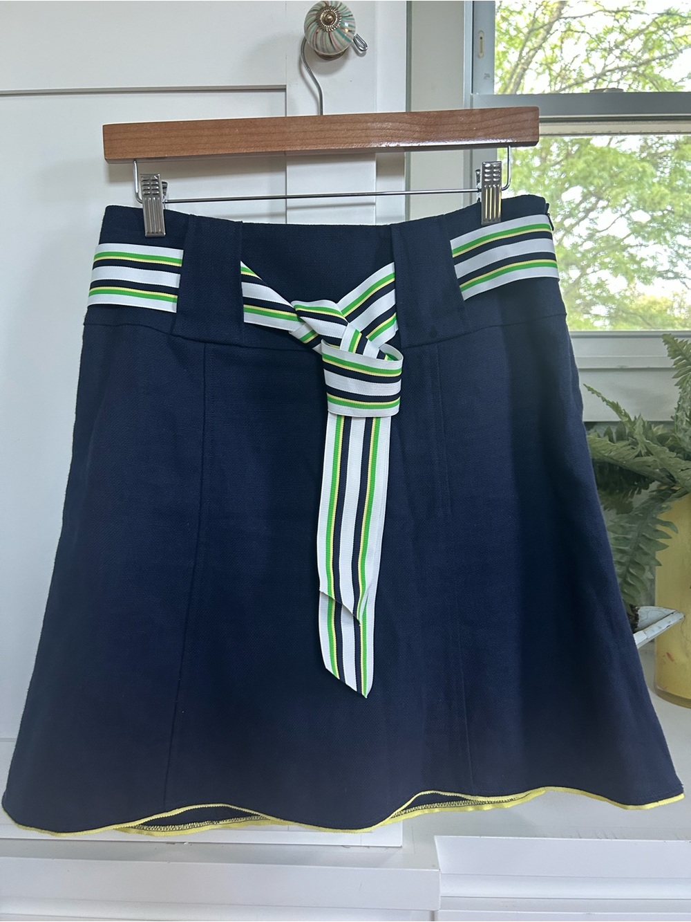 Lily Pulitzer Navy Skirt with yellow/green/navy/white grosgrain belt.